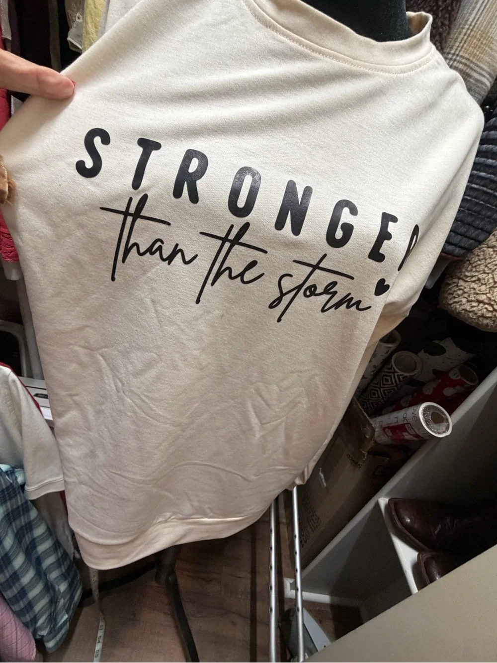 Stronger Than The Storm Cream Graphic Long sleeve Tshirt -